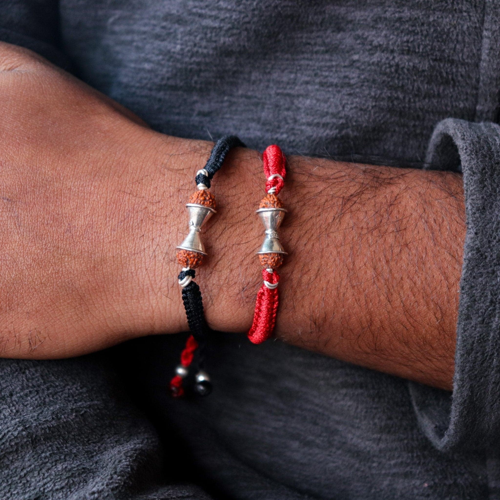 Rudraksh Damru Nazarbattu Bracelet( Black/Red)