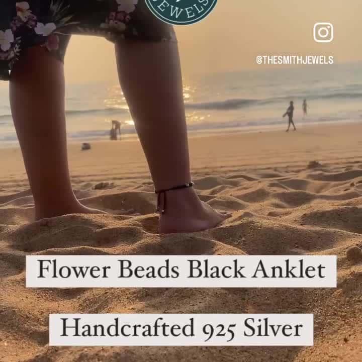 Flower Beads black Anklet