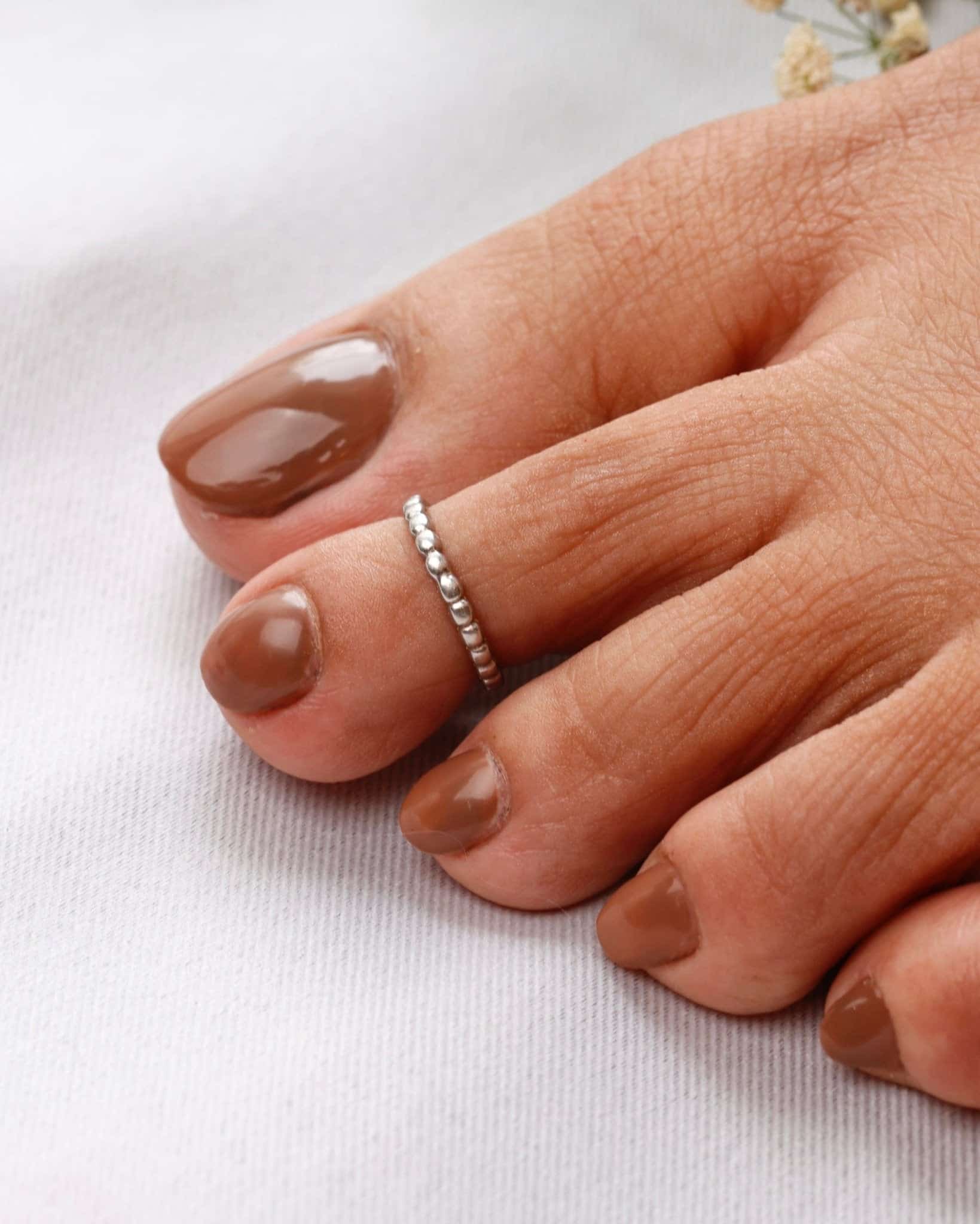 Minimal Silver Beaded Toe Ring (Pair)