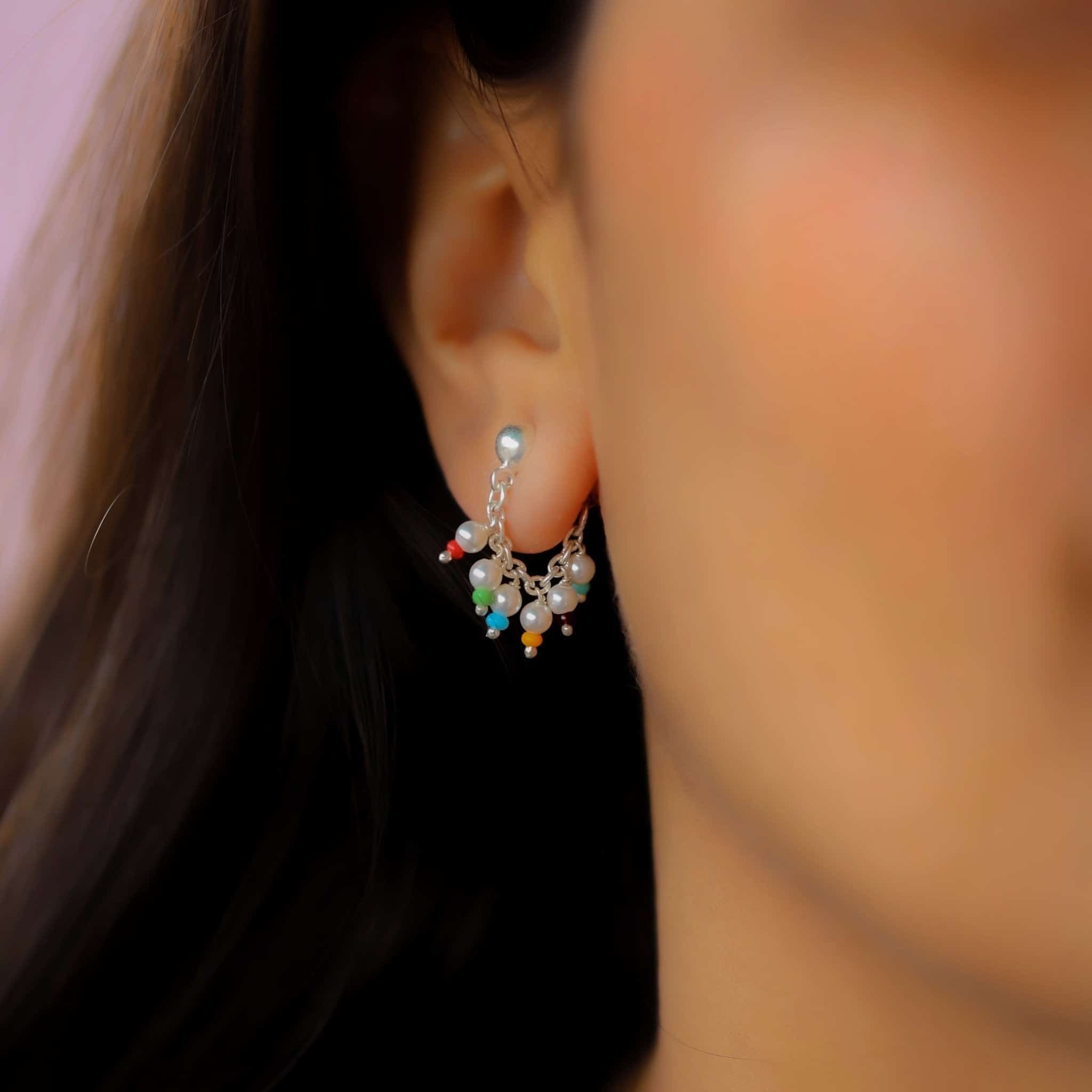 Rainbow Pearl Droplets Earrings