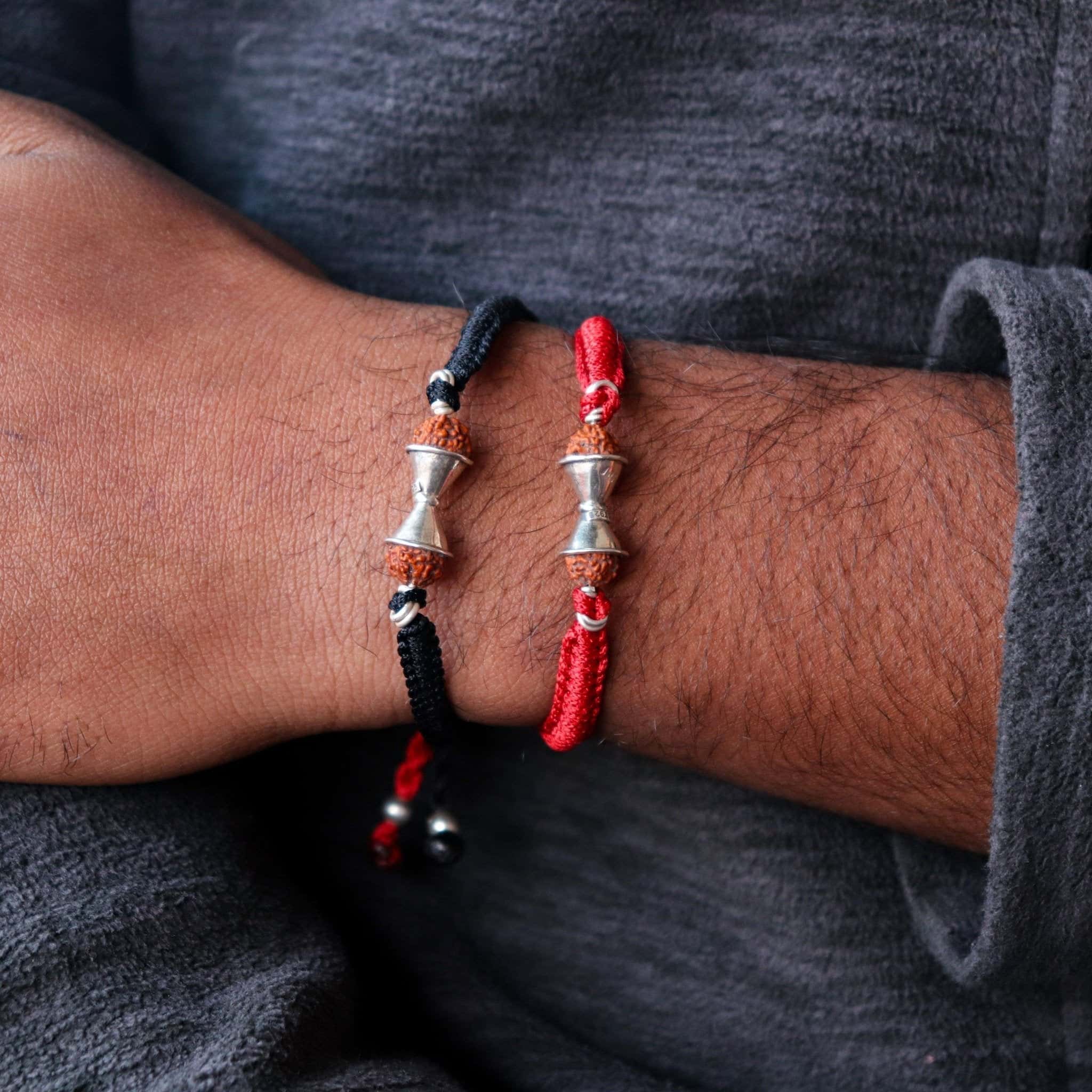 Rudraksh Damru Nazarbattu Bracelet( Black/Red)