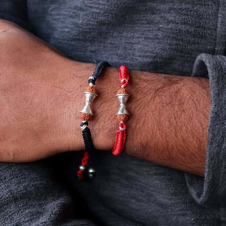 Rudraksh Damru Nazarbattu Bracelet( Black/Red)