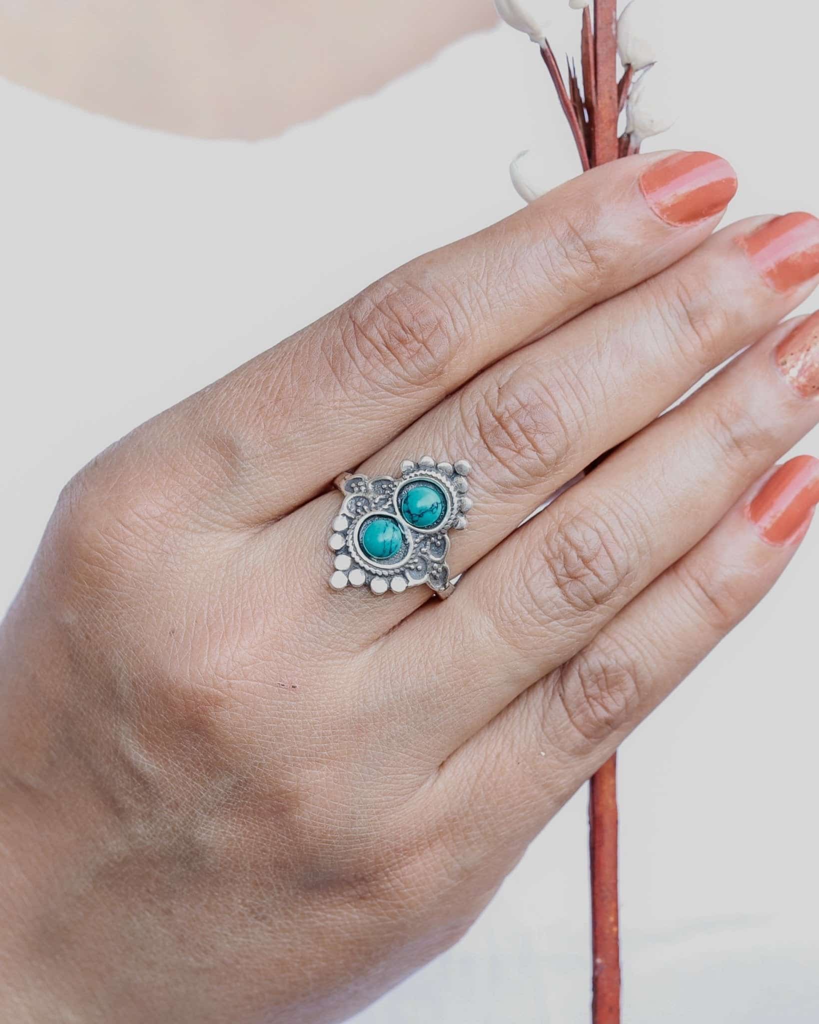 Twin Turquoise Blossom Ring